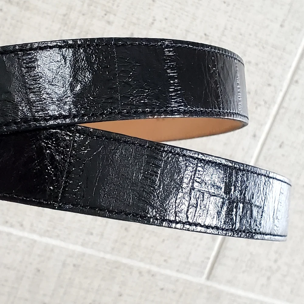 Black Genuine Cow Leather Eelskin Textured Finish, Silver Buckle, Wm's 34, NWOT